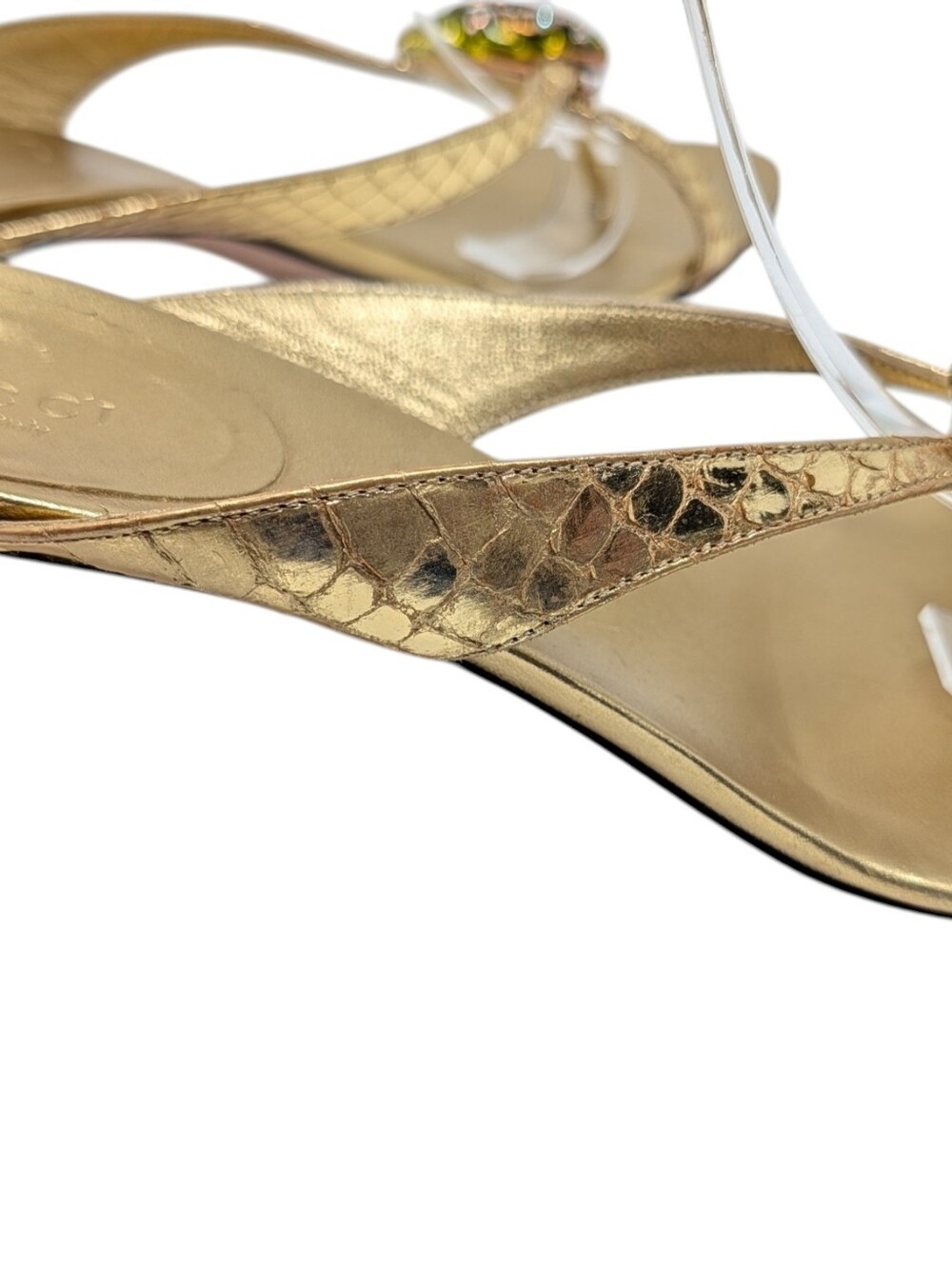 Gucci Tom Ford S/S 2004 Gold Metallic Green Python Bamboo Heel Sandals Size 8 - Picture 10 of 16